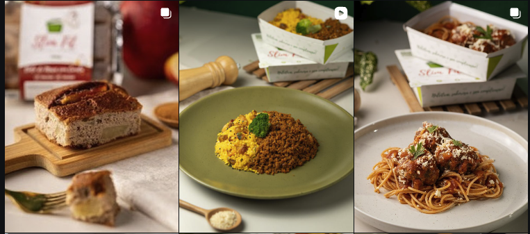 Marmitas congeladas prontas — bolo, arroz com carne e espaguete à bolonhesa